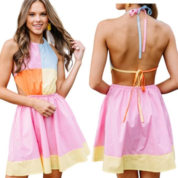 Love Is For Eternity L.I.F.E. Colorblock Halter Dress Size Large NWT - Picture 1 of 13